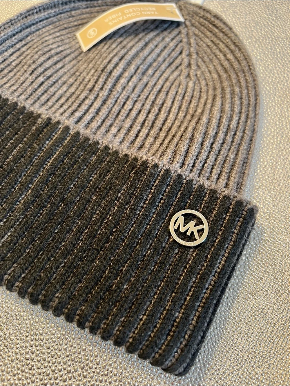NWT MICHAEL KORS Black Grey Ribbed Beanie Hat UNISEX